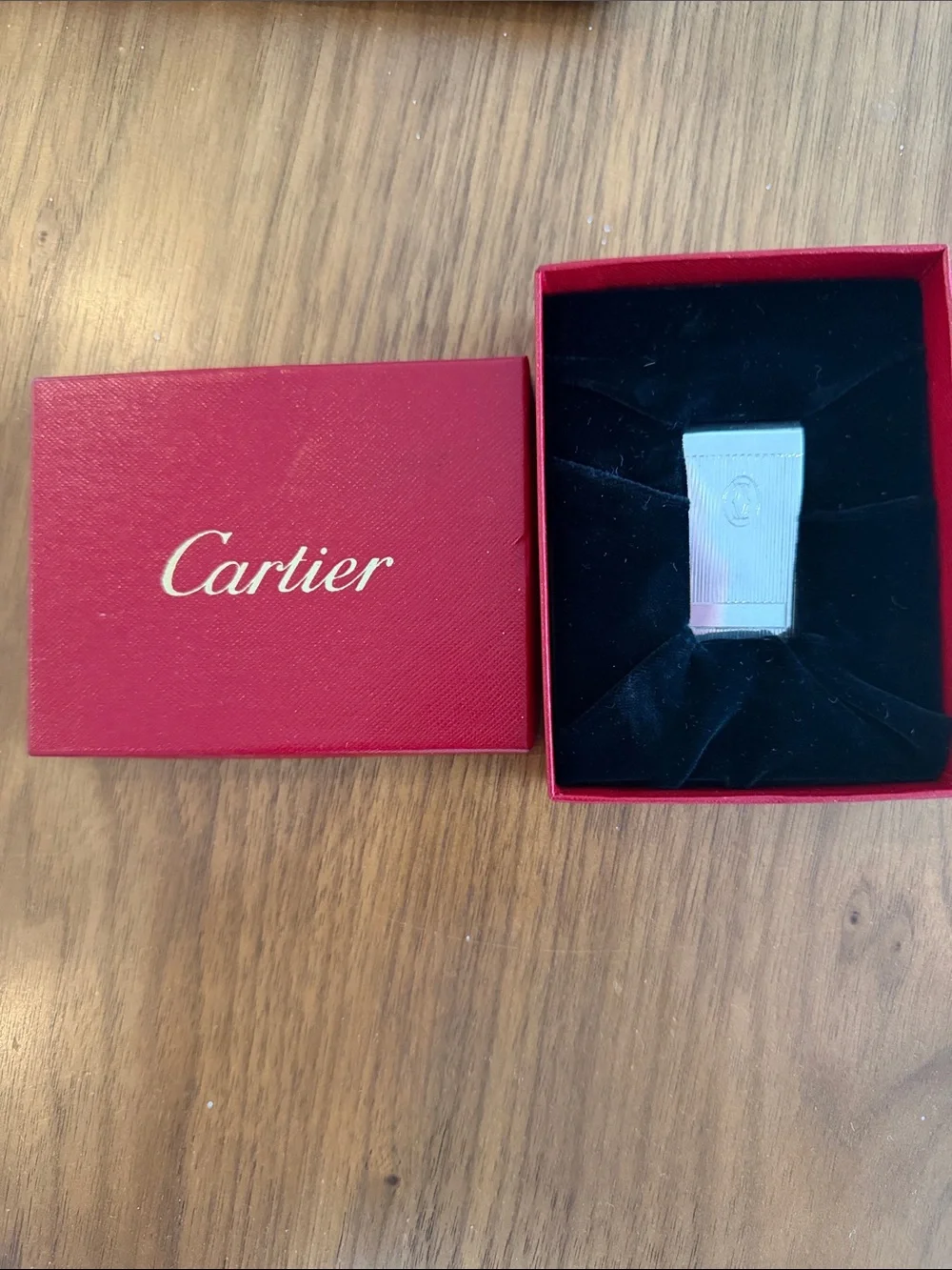 Cartier Silver Tone Striped Money Clip - never used, in the original box